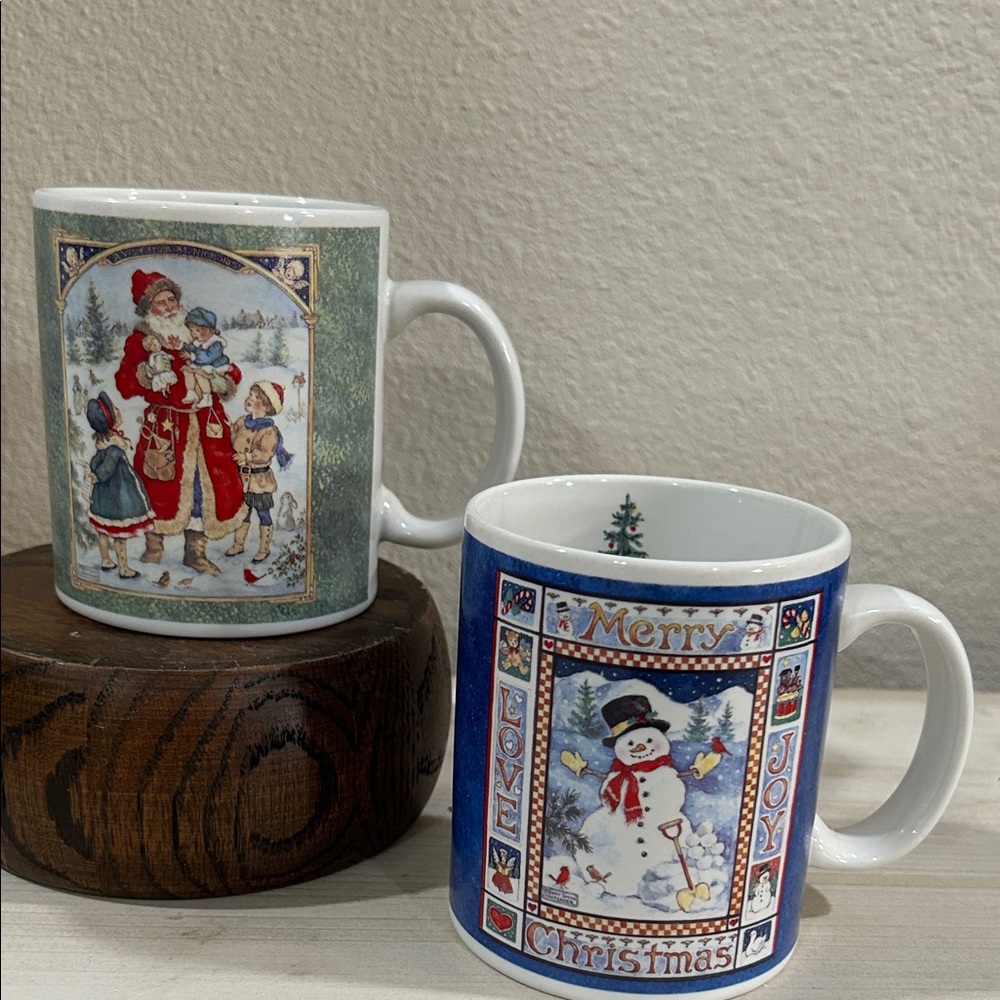 Vintage-1999 Christmas Victorian Themed Ceramic Mug Set by Betty Whittaker